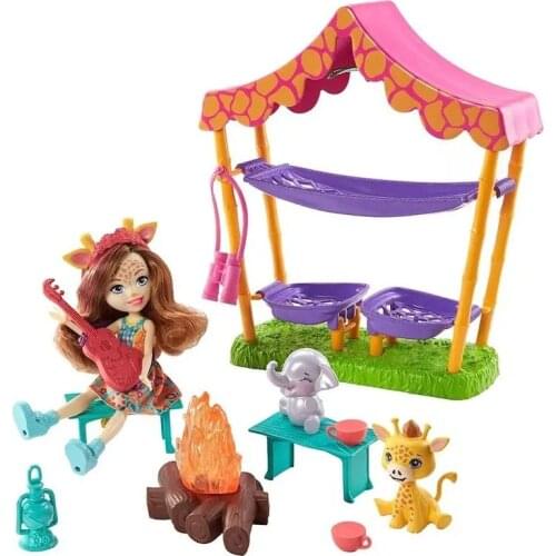 Enchantimals Camping Entertainment Game Set Giraffe Griselda Baby (15 Cm) 2 animal Friends Figure With Tent And 8 Accessory Gtm33