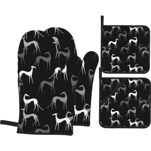 New Kitchen Supplies Oven Mitts And Pot Holders 4 Pcs Waterproof Insulation Cooking Baking Set Black Greyhound Dropshipping