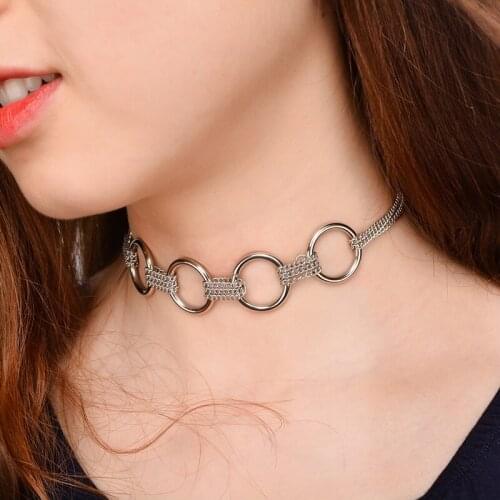 Punk Metal Thick Chain Choker Necklace for Women Geometric Round Circle Necklace Chocker Collar Ladies Elegant Jewelry YN475