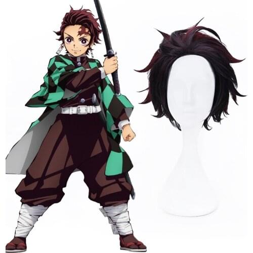 Anime Comic Demon Slayer: Kimetsu no Yaiba Cosplay Wig Kamado Tanjirou Cosplay Wig Short Men Synthetic wig Cosplay Accessories
