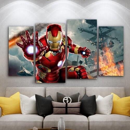 Marvel Avengers 4 Piece Art Canvas Painting Superhero Wall Print 4 Panel Poster Bedroom Living Room Sofa Background Home Decor