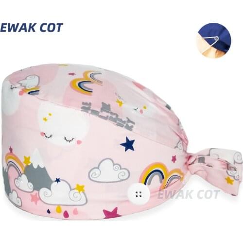 Unisex Scrubs Hats with Button Women Men Anime Printed Reuseable Casual Hats Bandage Adjustable Caps Washable Working Caps