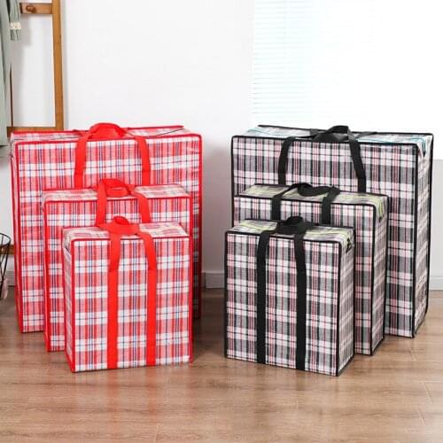 Foldable Luggage Bags Household Quilt Clothing Organizer Woven Packing Handbag Travel Portable Storage Bags Plaid Pattern 1Piece