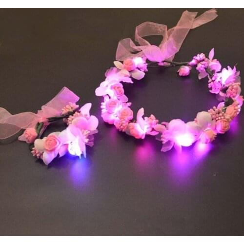 LED Lights Glowing Lace Crown Queen Wreath Party Wedding Beach Flower Bride Decoration Props Headband Girls Children Adult Gifts