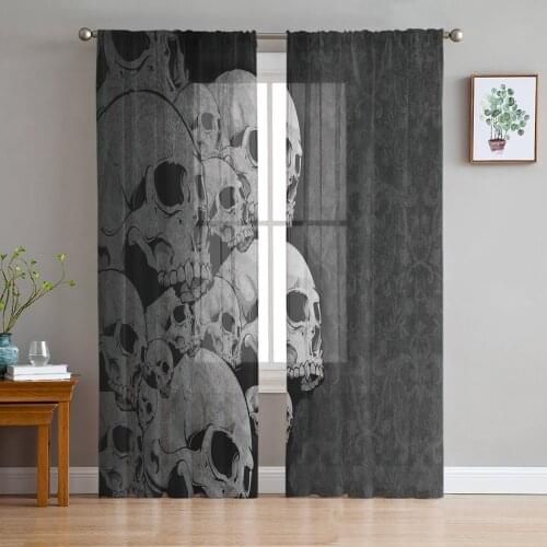 Skull Tulle Sheer Window Curtains for Living Room Kitchen Children Bedroom Voile Hanging Curtain