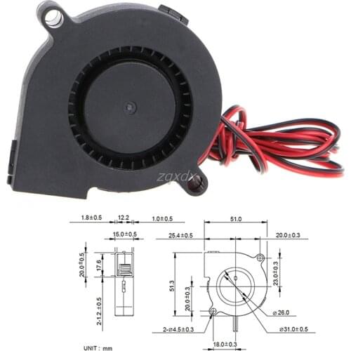1Pc 12V DC 50mm Blow Radial Cooling Fan Hotend Extruder For 3D Printer Whosale&Dropship