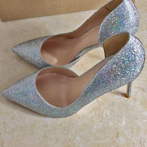 Womens heels shoes silver women pumps stiletto high heels party shoes for women summer plus size 45 LF010 CHENSIR9