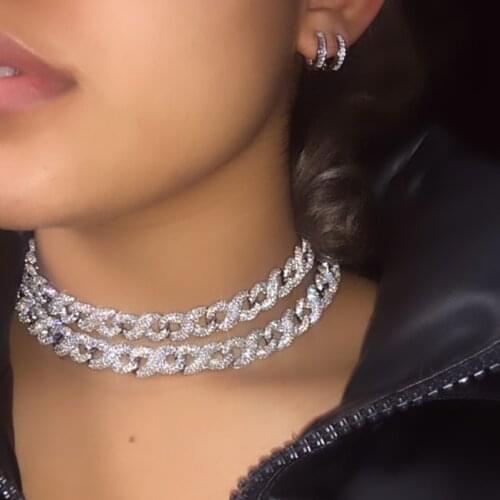 16" Infinity Cuban Link Chain Choker Micro Paved 5A Cubic Zirconia CZ Hip Hop Women Curb Ice Out Necklace