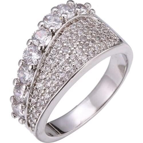 Women Ring Single Row Round Zircon Full Micro Inlay CZ Irregular Silver Plated Ring Fashion Glamour Banquet Engagement Ring