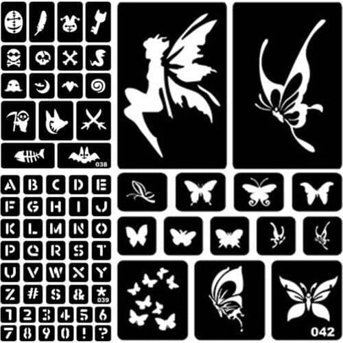 1 Sheet Body Art Paint Temporary Airbrush Tattoos Templates Stickers DIY Flower Letter Word for Hand Finger Painting #275072