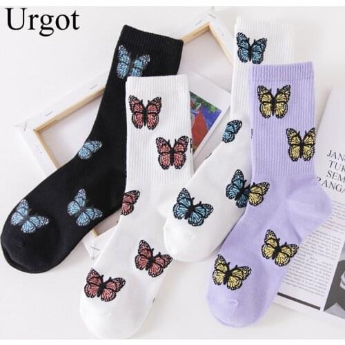 Urgot 1 Pair Butterfly Socks Women Streetwear Harajuku Crew Fashion Japanese Korean Cute Designer Socks Stripe splicing College