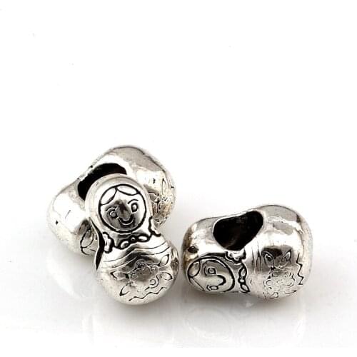 100pcs / Lot Alloy Russian Doll Spacer Beads Big Hole 5mm For Jewelry Making Bracelet Necklace DIY Accessories D-77