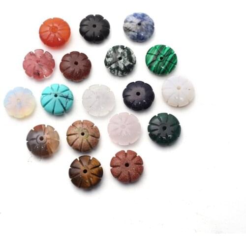 24pcs Natural Stone Opal Aventurine Carve Round Flower Separate Beads Jewelry Accessories for DIY Making Bracelet Necklace Free