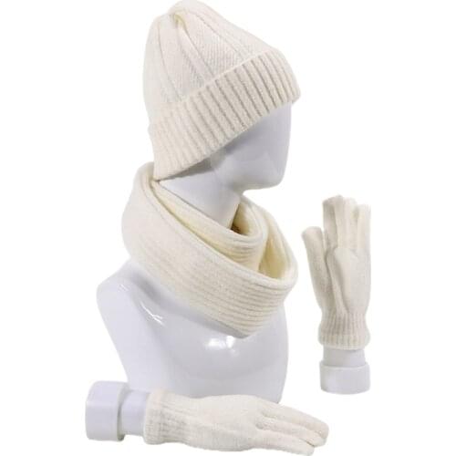 3pcs Men Women Knitted Beanie Hat Scarf Gloves Set Unisex Thick Winter Warm Cap