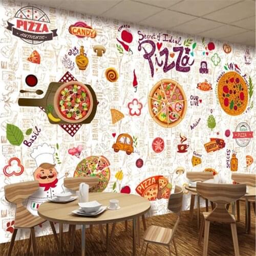 Custom 3d wallpaper Western Restaurant Pizza Front tv Background Wall Painting Burger Shop Milk Tea Shop Cafe Wall Decoration 3d