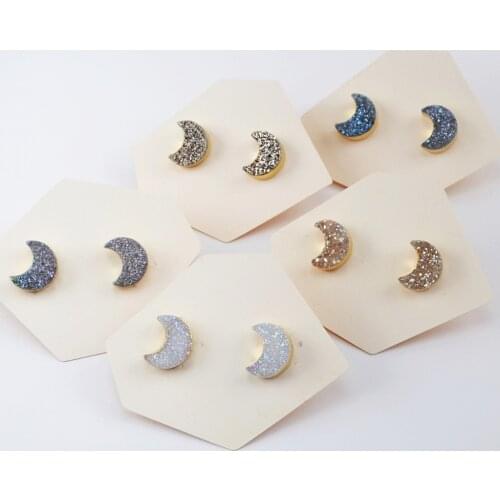 5Pairs Fashion Gold Crescent Druzy Stud Earrings Natural Agates Titanium Druzy Moon Earring Women White Drusy Stud Jewelry G1946