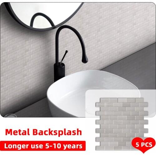 5PCS Imitation Brick Wall Sticker Self-Adhesive Wall Covering Decorative Peel and Stick Metal Backsplash Bedroom Kitchen Ceiling