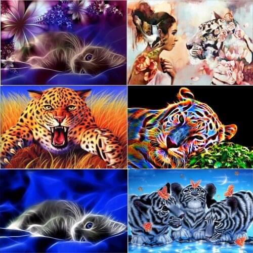 5D Diamond Painting Animal Tiger Cat DIY Cross Stitch Kit Round Diamond Mosaic Embroidery Decoration New Year Gift