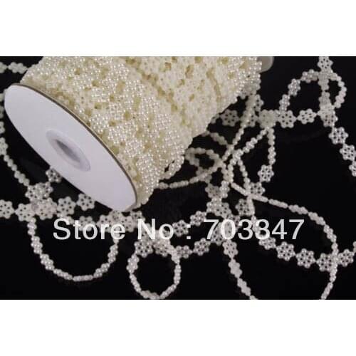 6 Reels (25 METERS/Reel) X 1cm Flat Back Flower Peal Bead Trim By The Yard in Ivory For Bridal Wear DIY Wedding Bouquets