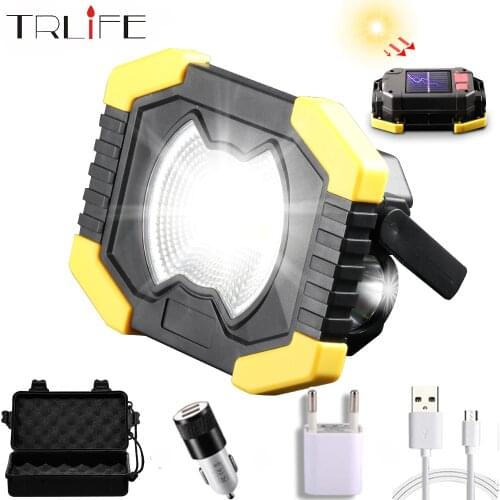 80W Led Solar Work Light Spotlight Floodlight Tent Lantern COB Rechargeable 18650 or AA Battery Outdoor Lamp for Repair