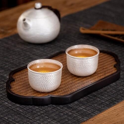 Sterling Silver 999 Handmade Teacup Master Single Kungfu Coffee Scented Tea Tearoom Drink Tea Cups Wine Glass Tools Health Gifts