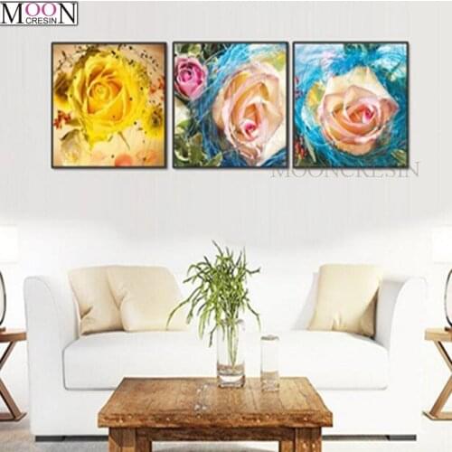 DIY Diamond Painting Cross Stitch Yellow Rose Diamond Mosaic Full Square Drill DIY 5D Diamond Embroider Decoration Triptych Kits
