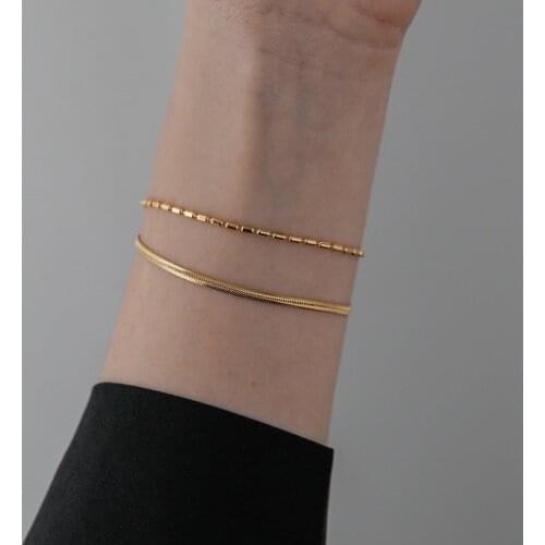 YUN RUO 2020 Fashion 18K Gold Plated Double Snake Chain Bracelet Popular Woman girl Stainless Steel Jewelry Accessories Not Fade