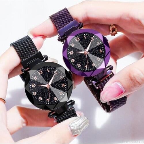 Bracelet Quartz Stainless Steel Illuminate Magnet Watch Women Starry Sky Wrist Watch Ladies Dress Clock Luxury Womens Watches