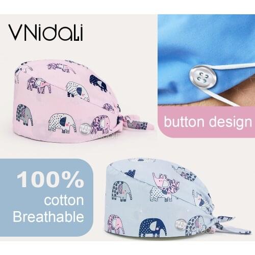 Cartoon Elephant printing Series Unisex scrubs caps Adjustable cotton hats High Quality adjustable sweat-absorbent scrubs hats