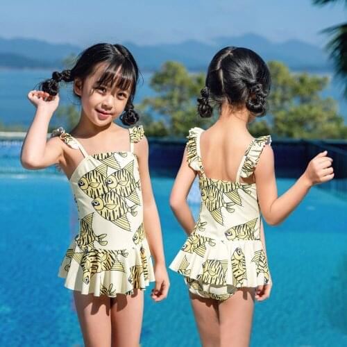 Girl Kids Printed Sleeveless Frilled Swimwear Swimsuit Beach Romper Backless Peplum Bathing Suits 85cm-150cm