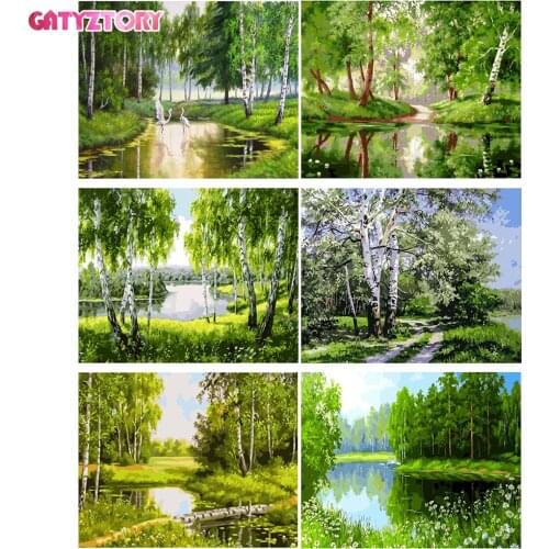 GATYZTORY trees DIY canvas easy Painting By Numbers Kits abstract diy color paint by number kits oil painting set DIY Art Crafts