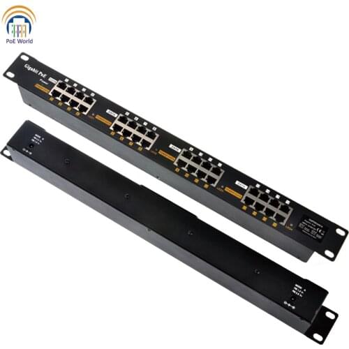 GPOE-16-1U Midspan Passive PoE Gigabit Data Speed 16 Port Power over Ethernet Injector for 16 Hikvision IP Cameras