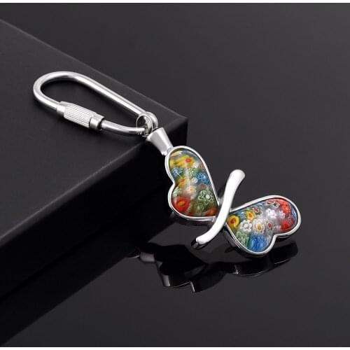 IJK2047 Free Shipping Murano Glass Butterfly Cremation Urn Key Chain for Animal Ashes