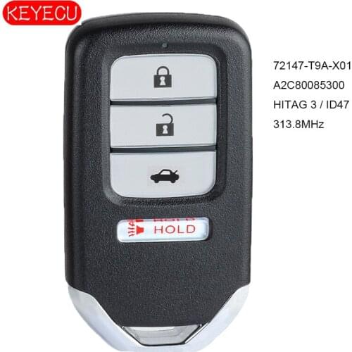 KEYECU Smart Remote Key 313.8Mhz ID47 4 Button for Honda City 2015-2016 NCF2952X HITAG 3 ID47 313.8MHz 72147-T9A-X01 A2C80085300