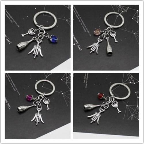 Cocktail Grape Wine Corkscrew Wine Glass Keychain Bar Keychain