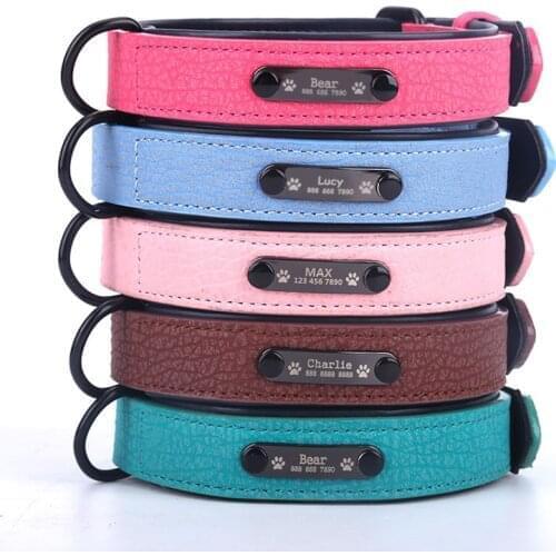 Dog Collars Personalized Custom Leather Dog Collar Name ID Tags For Small Medium Large Dogs Pitbull Bulldog Beagle Correa Perro