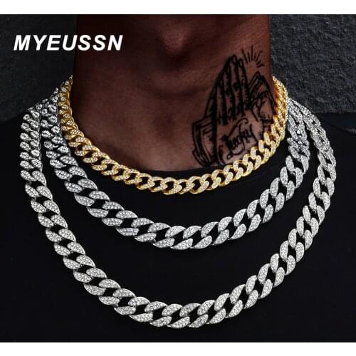 Hip Hop Iced Out Cuban Link Chain Men 16MM Silver Color Miami Curb Cuban Chain Necklaces For Women Hip Hop Jewelry Bracelet Gift