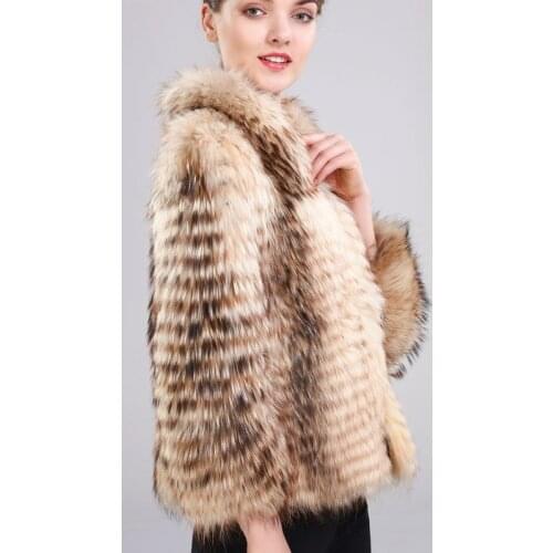 New arrival lady fashion raccoon fur jacket natural fur strip warm slim fur overcoat real fur short