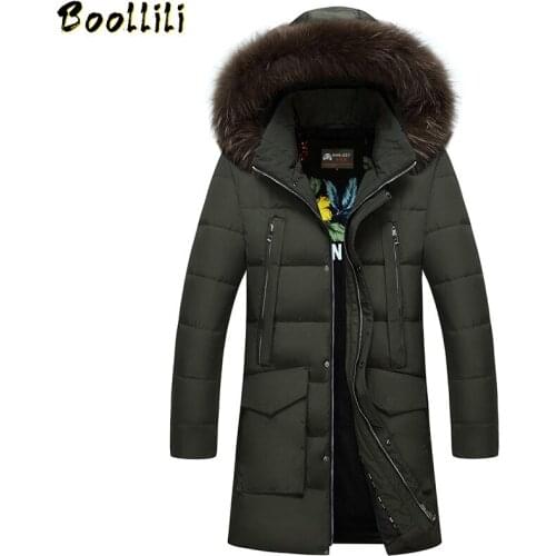 Boolili New Winter Keep Warm Coat Casual Men Down Jacket Mens Brand White Duck Down Fur Collar Hooded Long Parka Plus Size 5XL