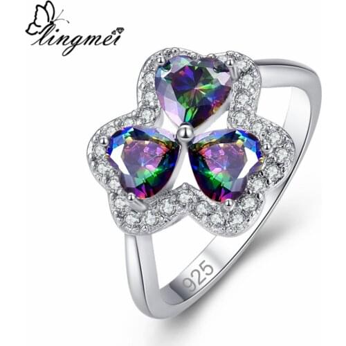 Lingmei New Arrival Three Heart Design Multi & White CZ Silver ColorRing Size 6-9 Romantic lovers' Jewelry Wholesale