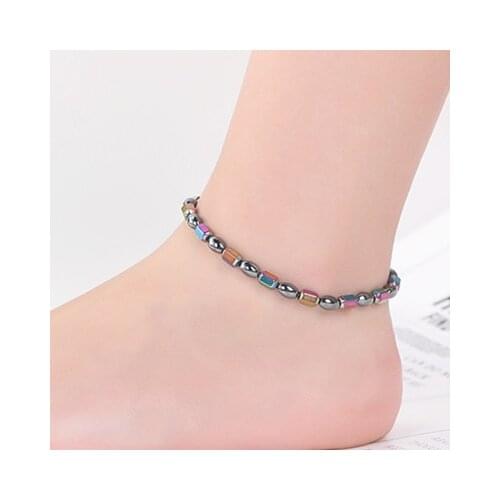 Fashion Jewelry Multicolor Black Gallstone Anklet Elastic Handmade Beaded Anklet Factory Wholesale