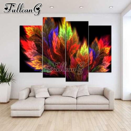 FULLCANG colorful leaves 4 piece diy diamond painting full square/round drill 5d mosaic embroidery abstract landscape FC2337