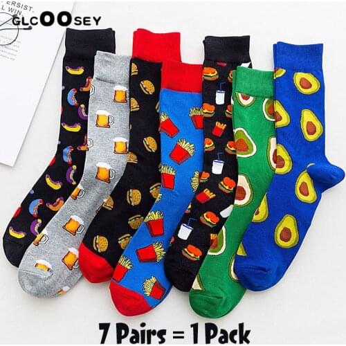 5/6/7 Pairs/Pack Colorful Men Crew Party Socks Crazy Cotton Happy Funny Skateboard Socks Novelty Dress Wedding Socks For Gifts