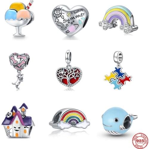 New European Ribbon Lake Blue Dolphin Ice Cream DIY fine beads Fit Original Pandora Charms Silver 925 Sterling Bracelet Jewelry