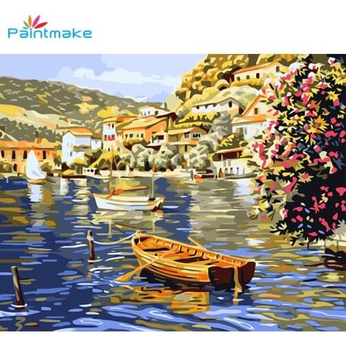 Paintmake Landscape DIY Painting By Numbers boat Oil Hand Painted On Canvas Unique town For Home Decor Art Picture gift