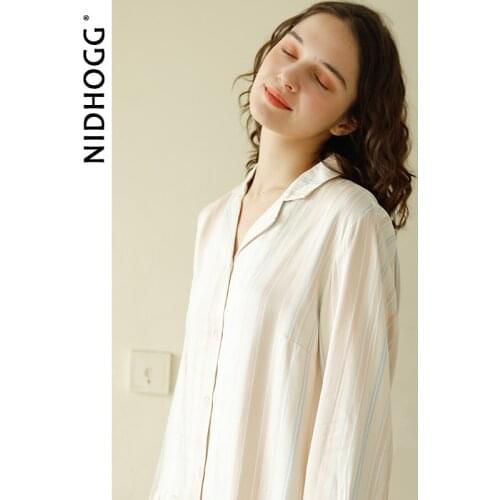 2020 Spring Long Sleeve Pajamas Striped Printing Turn-down Collar Pijama Mujer Viscose Womens Luxury Sexy Clothes Satin 2 Piece