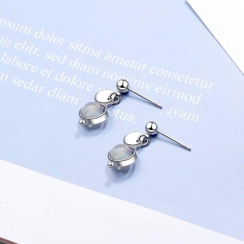 925 Sterling Silver Simple Trendy Natural Strawberry Crystal Moonstone Tassel Earring For Women Gift Wholesale S-E826