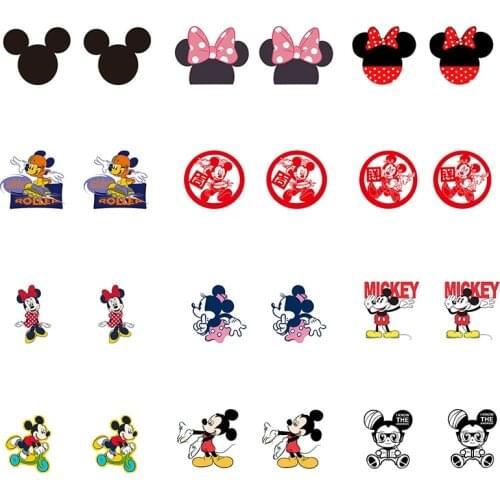 Disney Mickey Mouse Cartoon Avatar Pattern Creative Design Interesting New Acrylic Earrings Epoxy Resin Ear Clip Jewelry