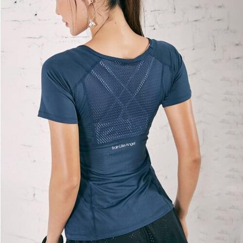 Back Mesh Short Sleeve T Shirt Sport Top Sports Shirts Fitness Yoga Top Womens Gym Shirt Workout Clothes Sport Wear