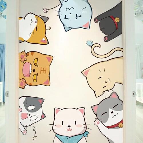 [SHIJUEHEZI] Cartoon Cats Wall Sticker DIY Animals Wall Decals for Kids Rooms Baby Bedroom Nursery Home Decoration Accessories